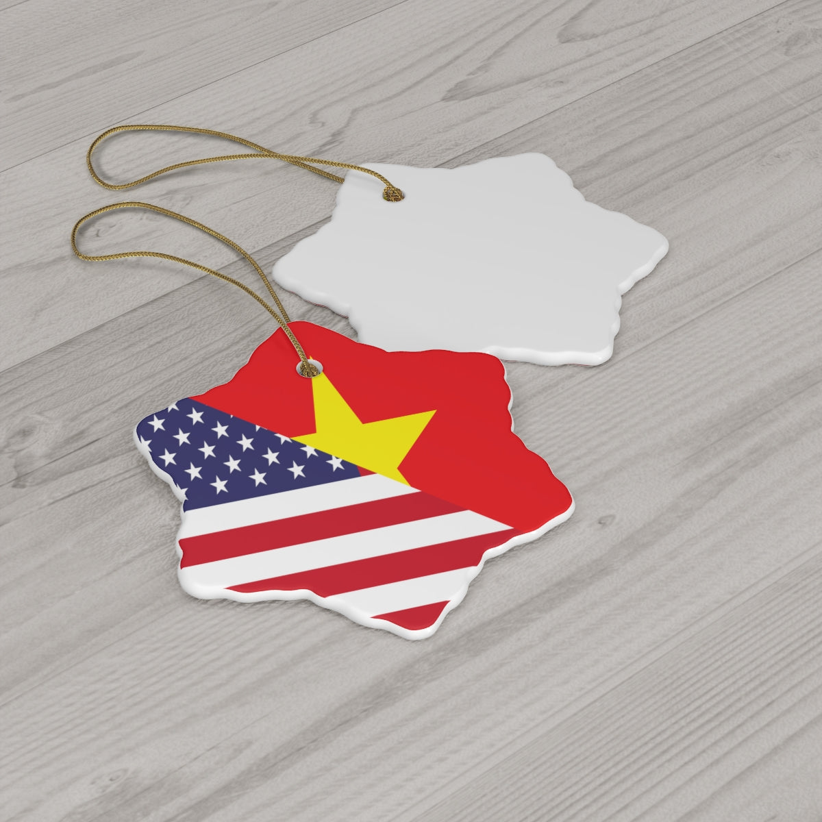 Vietnamese American Flag Ceramic Ornaments | Vietnam USA Holiday Christmas Tree