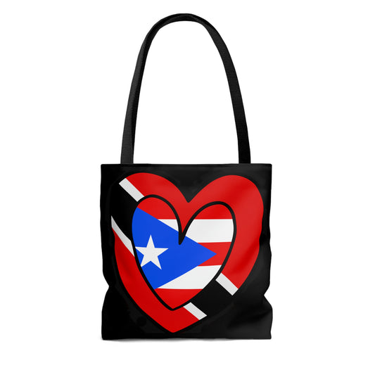 Puerto Rican Trini Heart Valentines Day Gift Half PR Trinidad Flag Tote Bag | Shoulder Bag