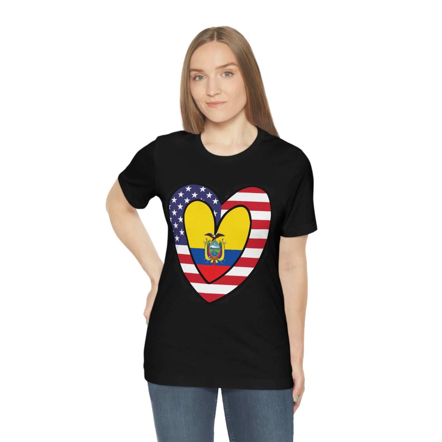 Ecuadorian American Heart Valentines Day Gift Tee Shirt | Half Ecuador USA Flag T-Shirt