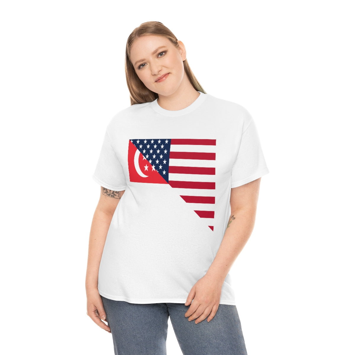 Singapore American Flag Half Singaporean USA T-Shirt | Unisex Tee Shirt