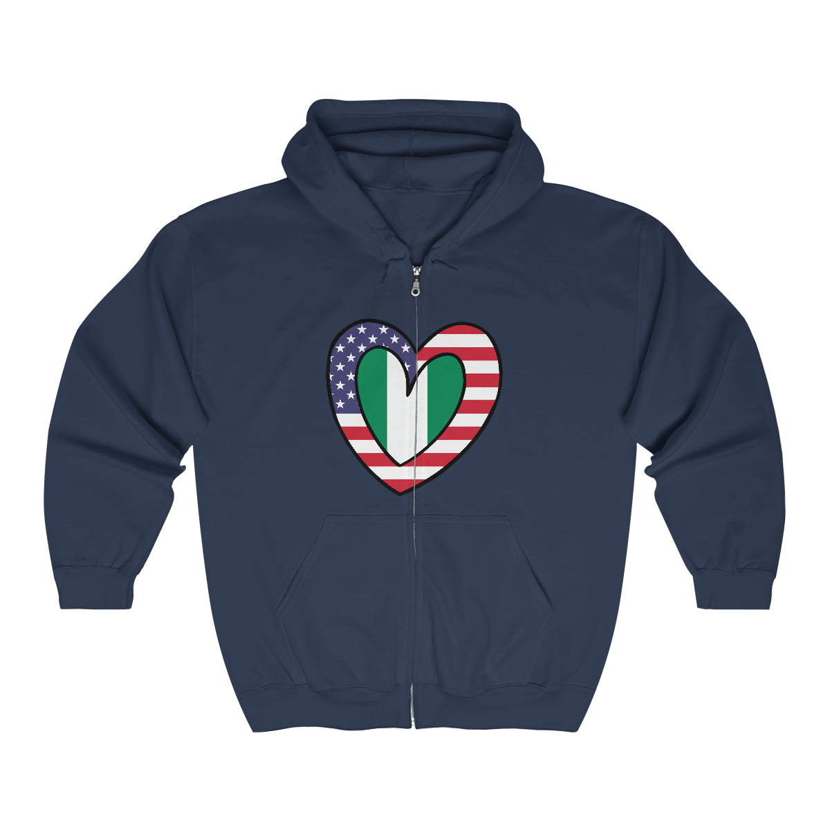 American Nigerian Flag Inner Heart USA Naija Nigeria Zip Hoodie | Hooded Sweatshirt