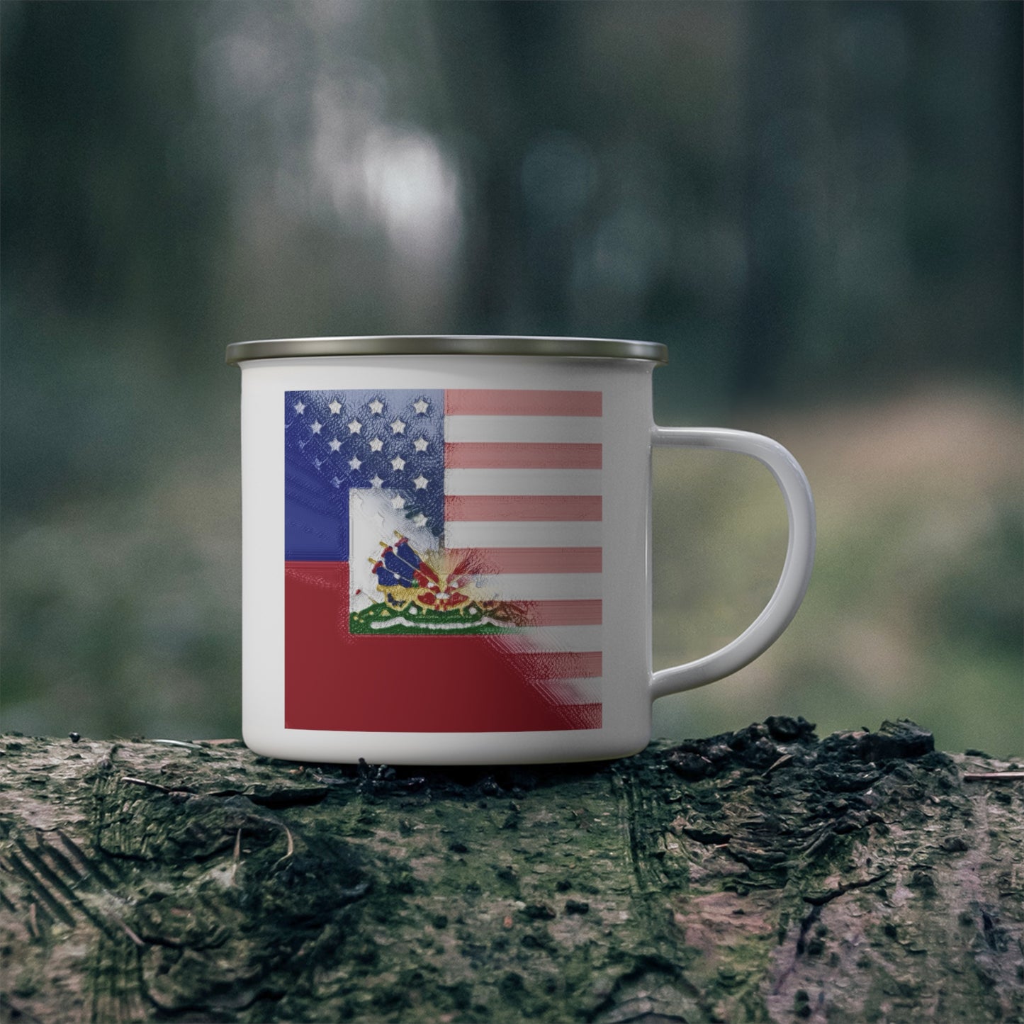 Haiti America Flag Painted | Half Haitian American Flag 12oz Enamel Mug