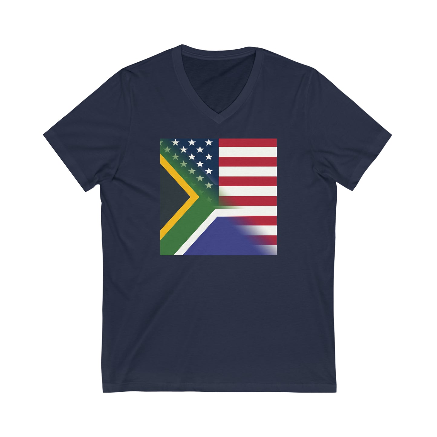 South Africa America Flag | USA Half South African V-Neck T-Shirt | Unisex Vee Shirt