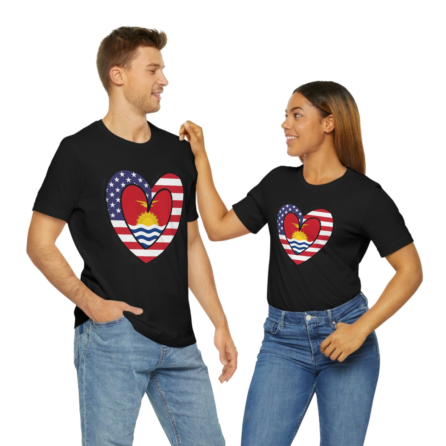 Kiribati American Heart Valentines Day Gift Tee Shirt | Gilbertese USA Flag Wedding T-Shirt