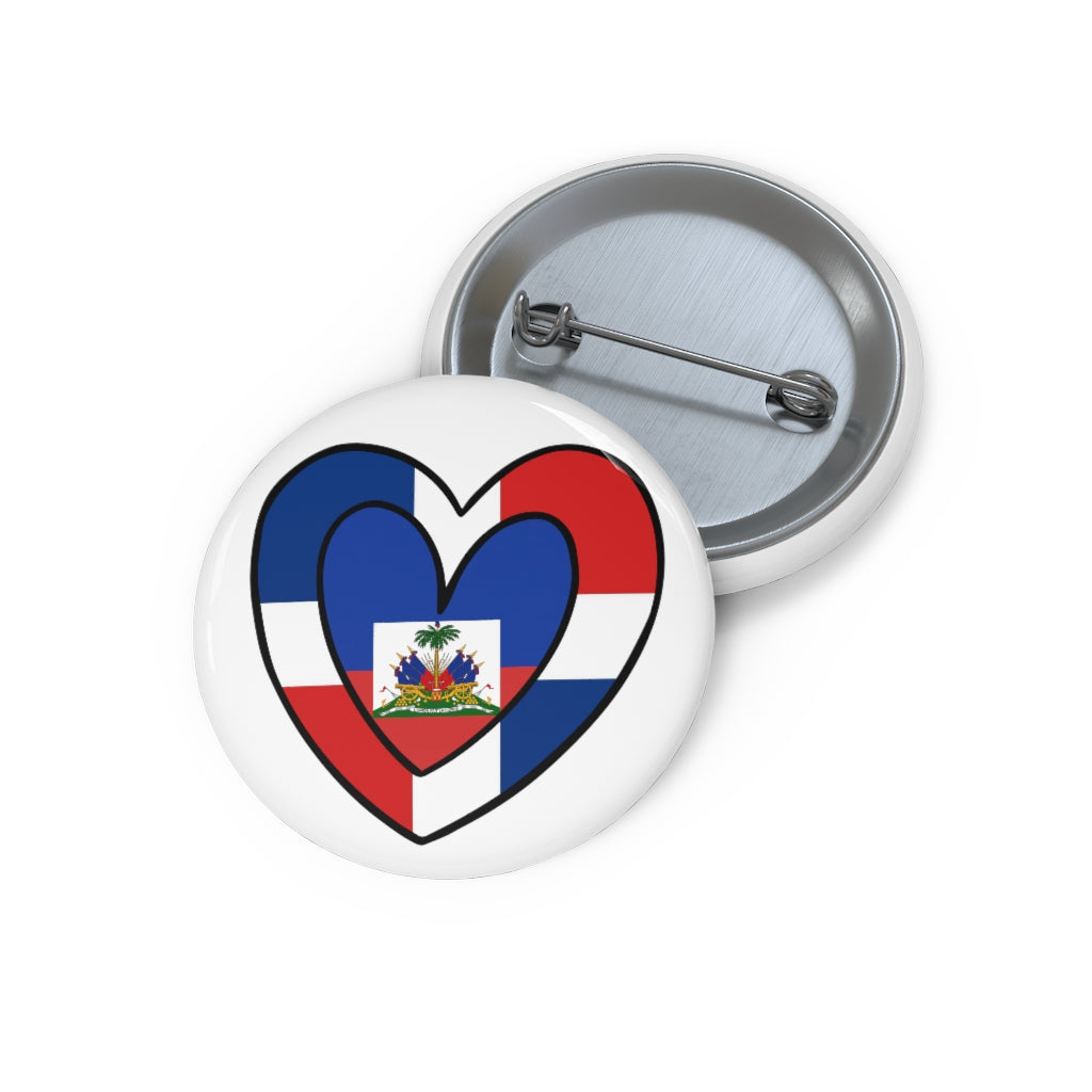 Dominican Republic Haiti Flag Inner Heart Pin Button | Dr Dominican Haitian