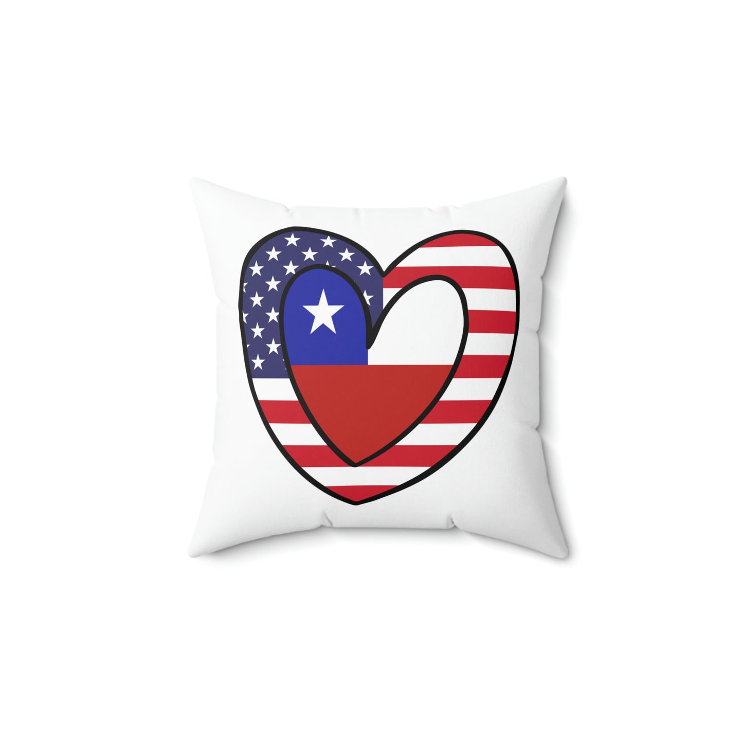 Chilean American Heart Valentines Day Gift Half Chile USA Flag Wedding Spun Polyester Square Pillow