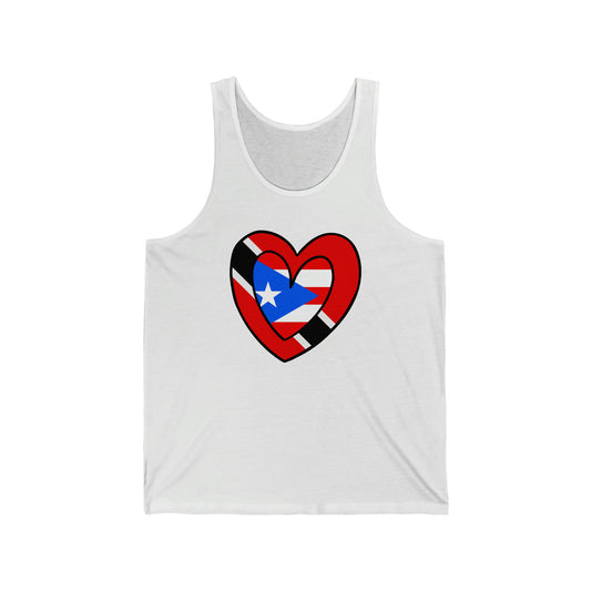 Puerto Rican Trini Heart Valentines Day Gift Half PR Trinidad Flag Tank Top