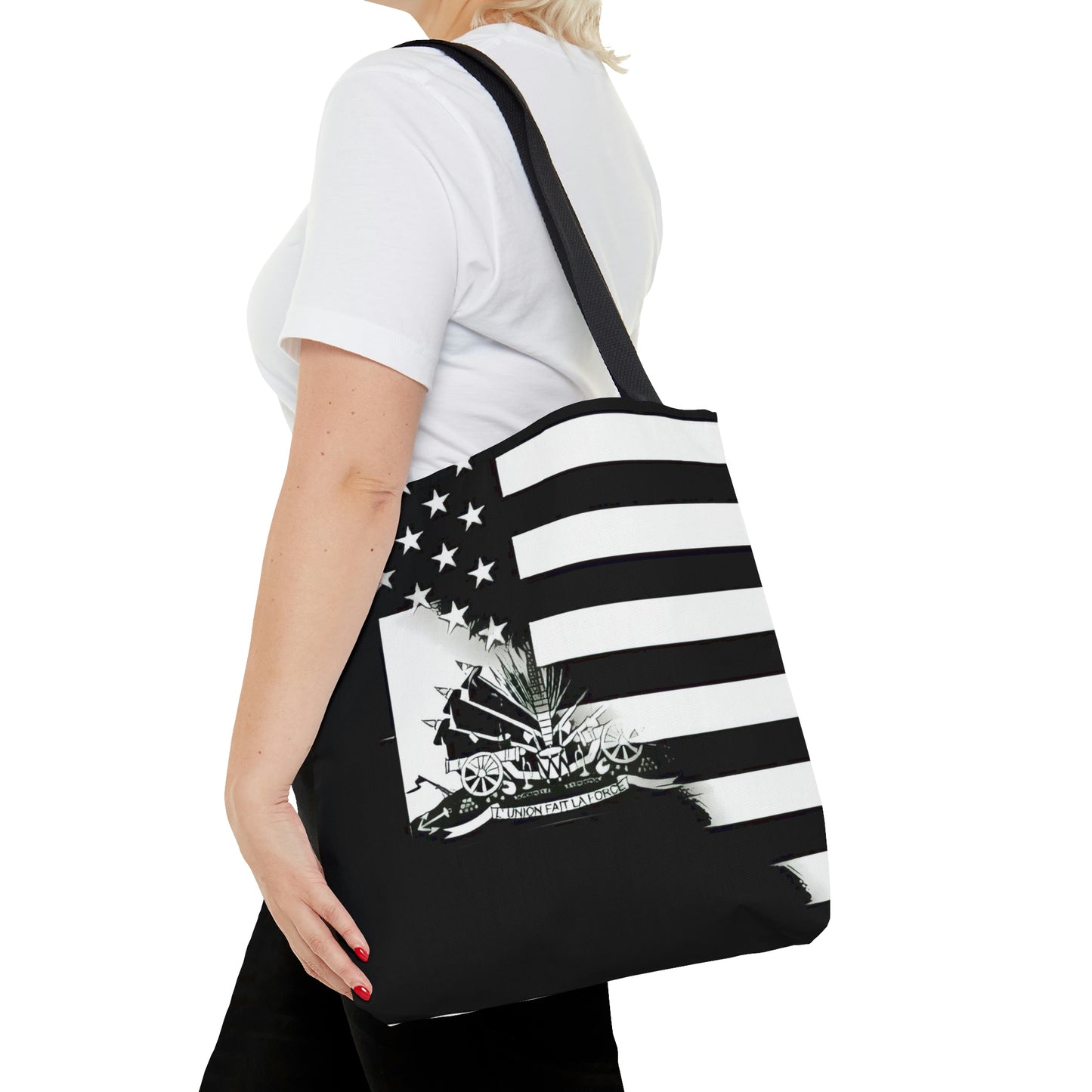 Black And White Haitian American Flag | Haiti USA Tote Bag | Shoulder Bag