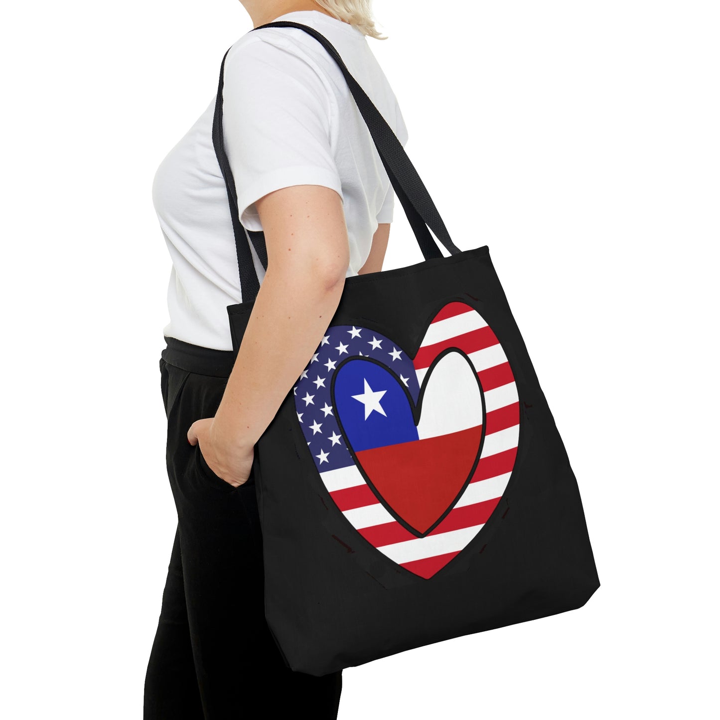 Chilean American Heart Valentines Day Gift Half Chile USA Flag Tote Bag | Shoulder Bag