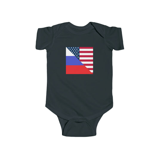 Russian American Flag Half Russia USA Baby Bodysuit | Newborn Boy Girl