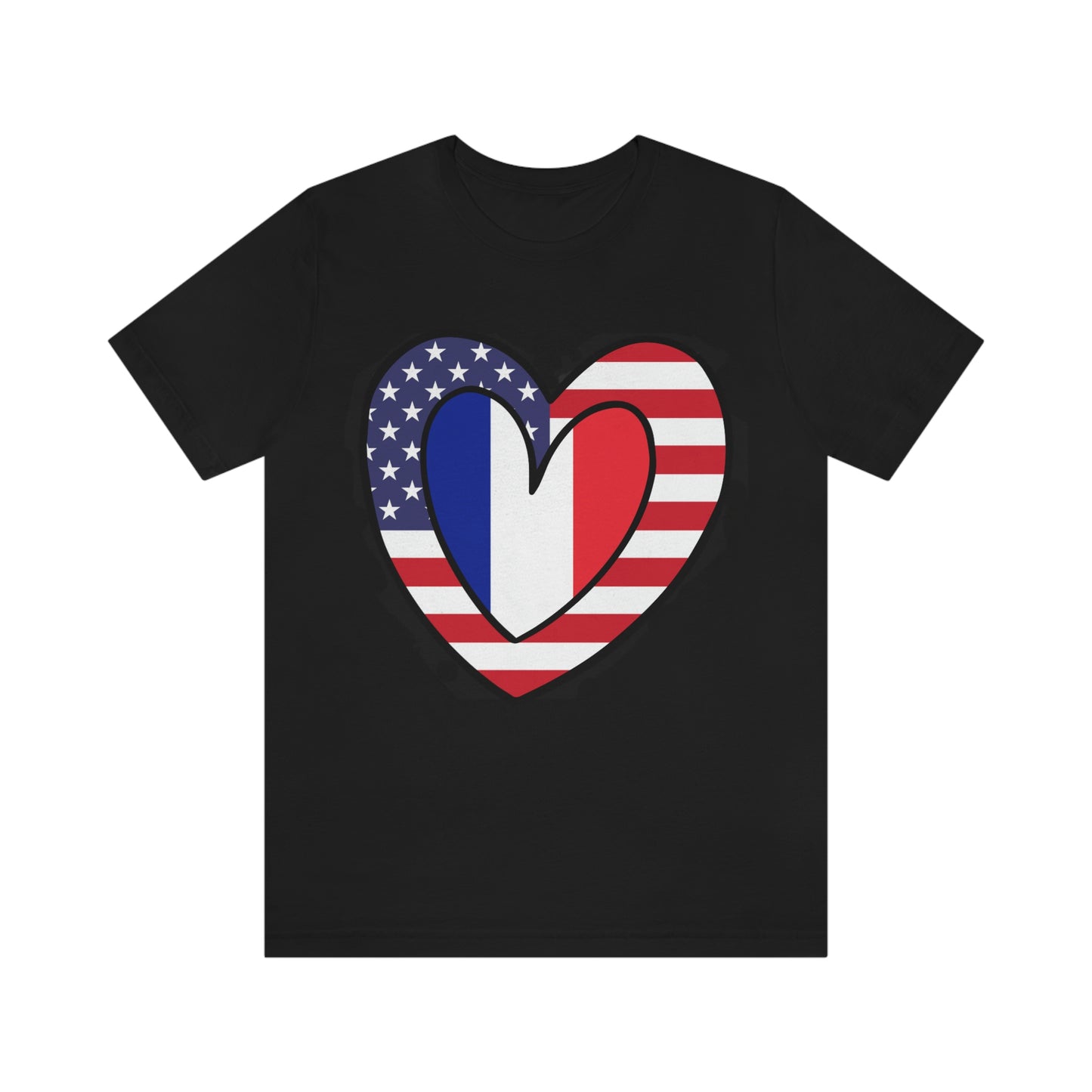 French American Heart Valentines Day Gift Tee Shirt | Half France USA Flag T-Shirt