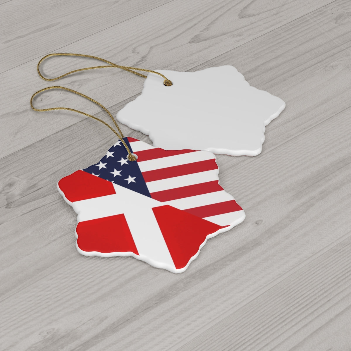 Danish American Flag Ceramic Ornaments | Denmark USA Holiday Christmas Tree