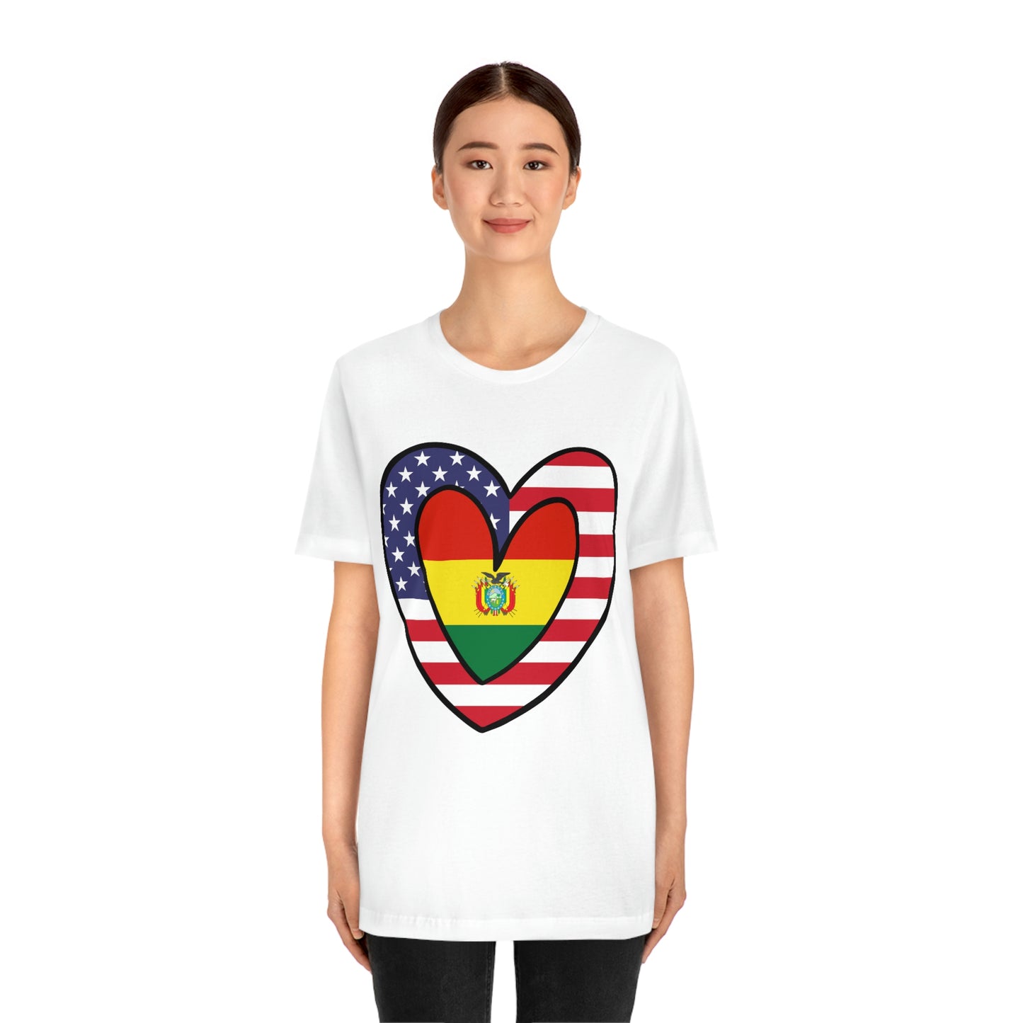 Bolivian American Heart Valentines Day Gift Tee Shirt | Half Bolivia USA Flag T-Shirt