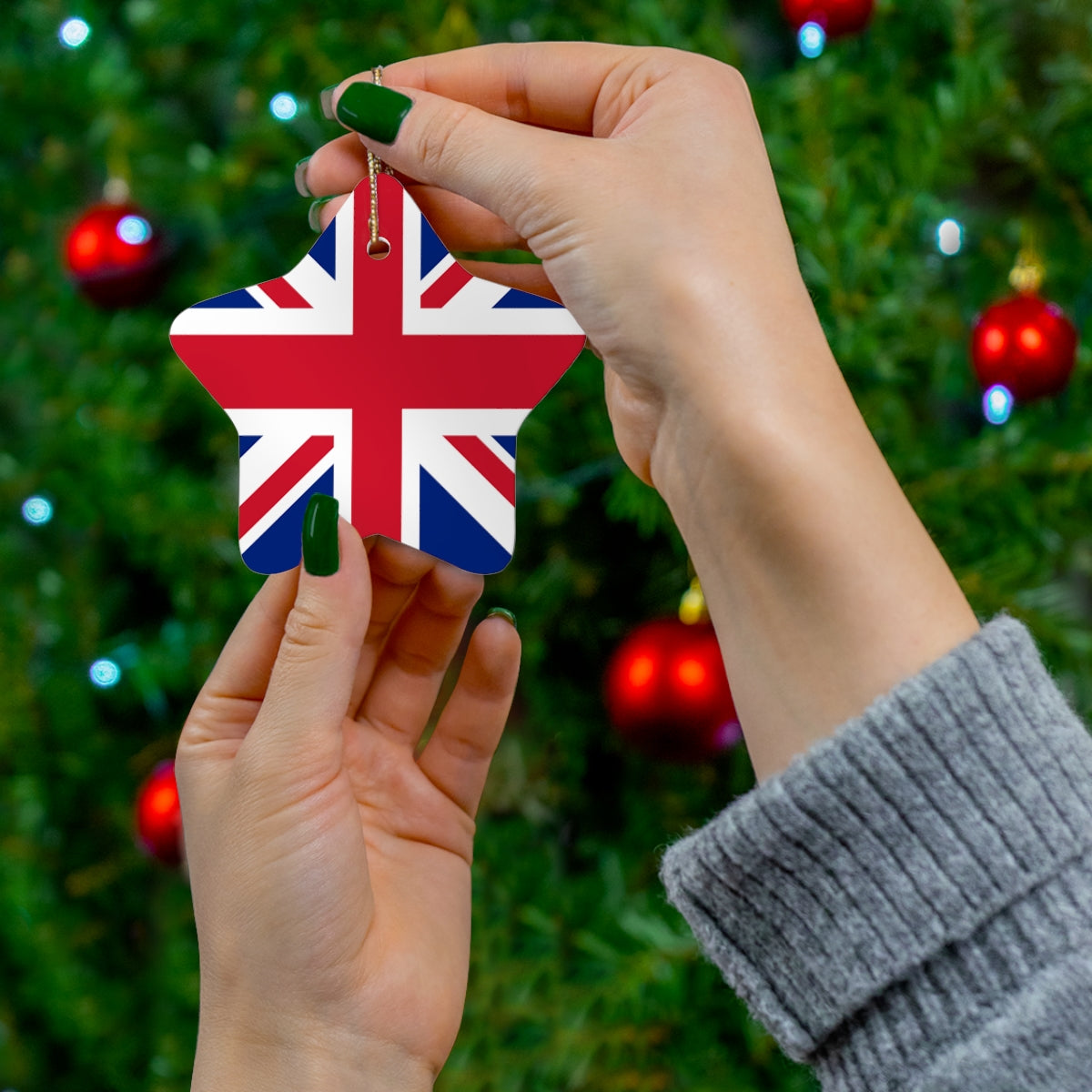 UK Flag British Ceramic Ornaments | United Kingdom Happy Christmas Tree