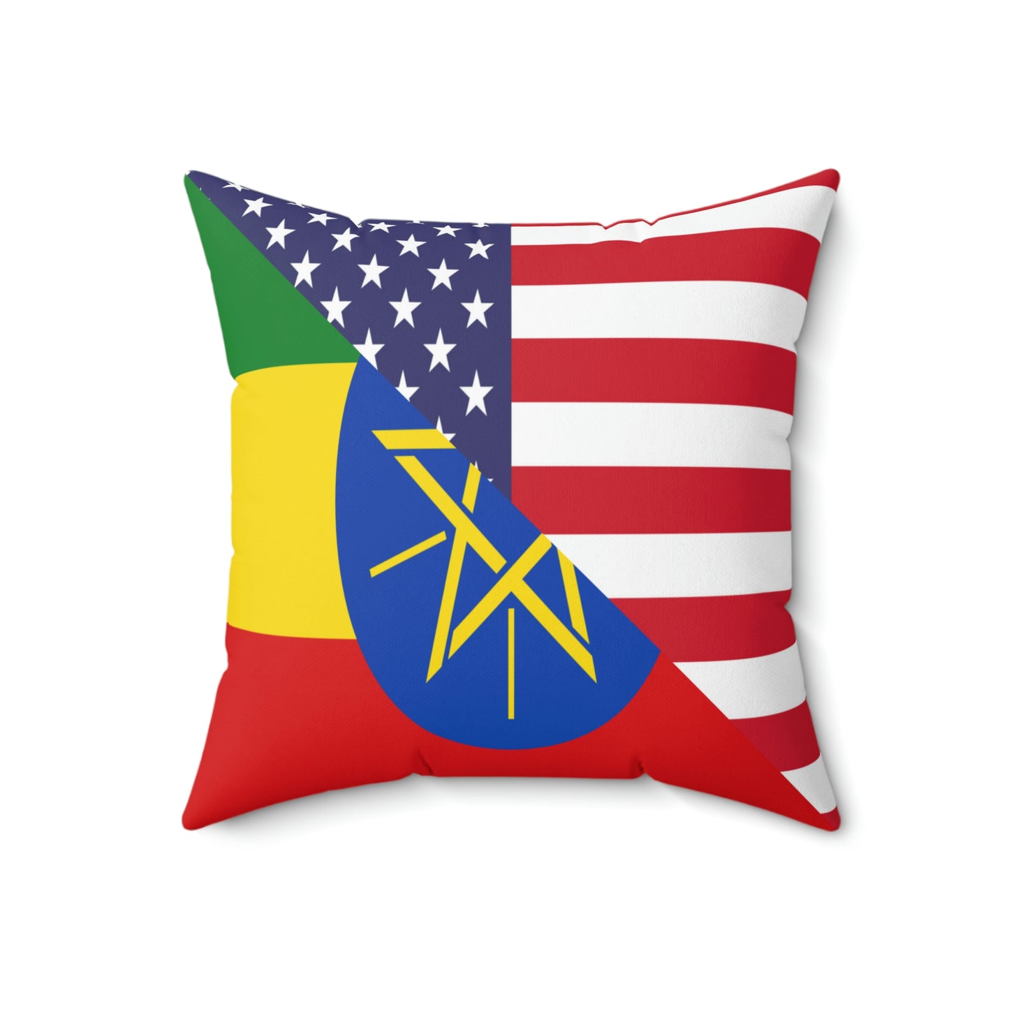 Ethiopian American Flag Ethiopia USA Spun Polyester Square Pillow