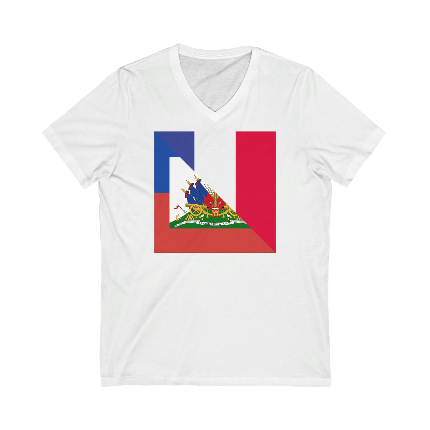 Haitian French Flag Half Haiti France V-Neck T-Shirt | Unisex Vee Shirt