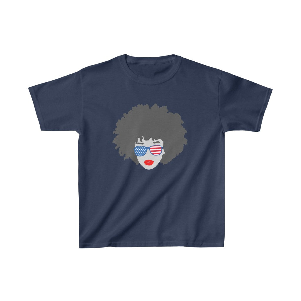 Kids American Woman USA Flag Glasses T-Shirt | Unisex Tee Shirt