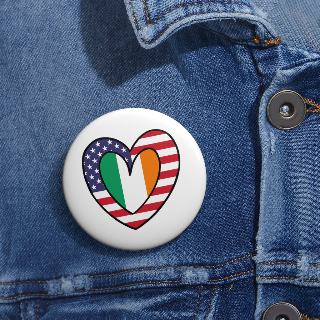 American Ireland Flag Inner Heart Pin Button | Irish USA