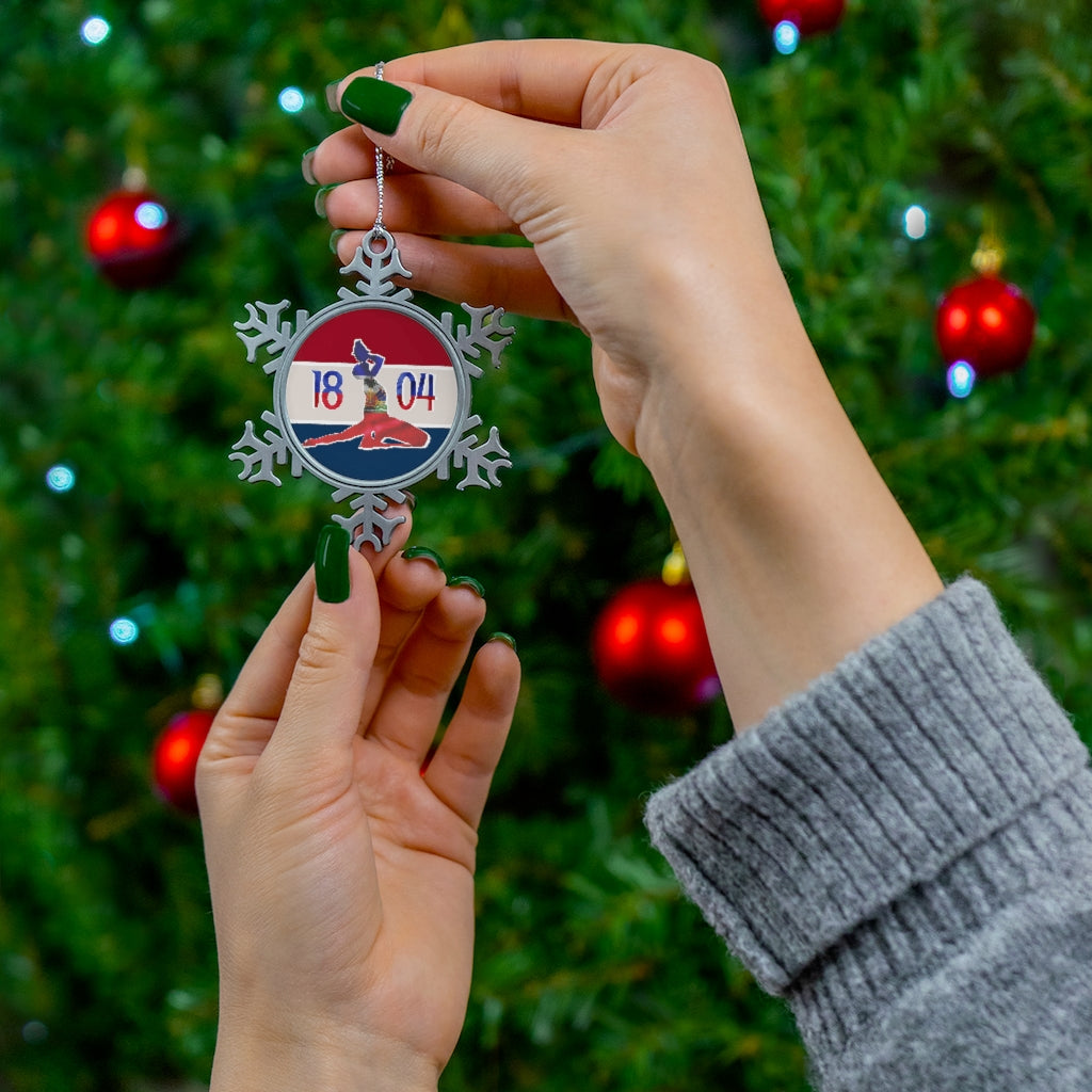 Haitian Flag Neg Mawon 1804 Pewter Snowflake Ornament | Haiti Christmas Tree