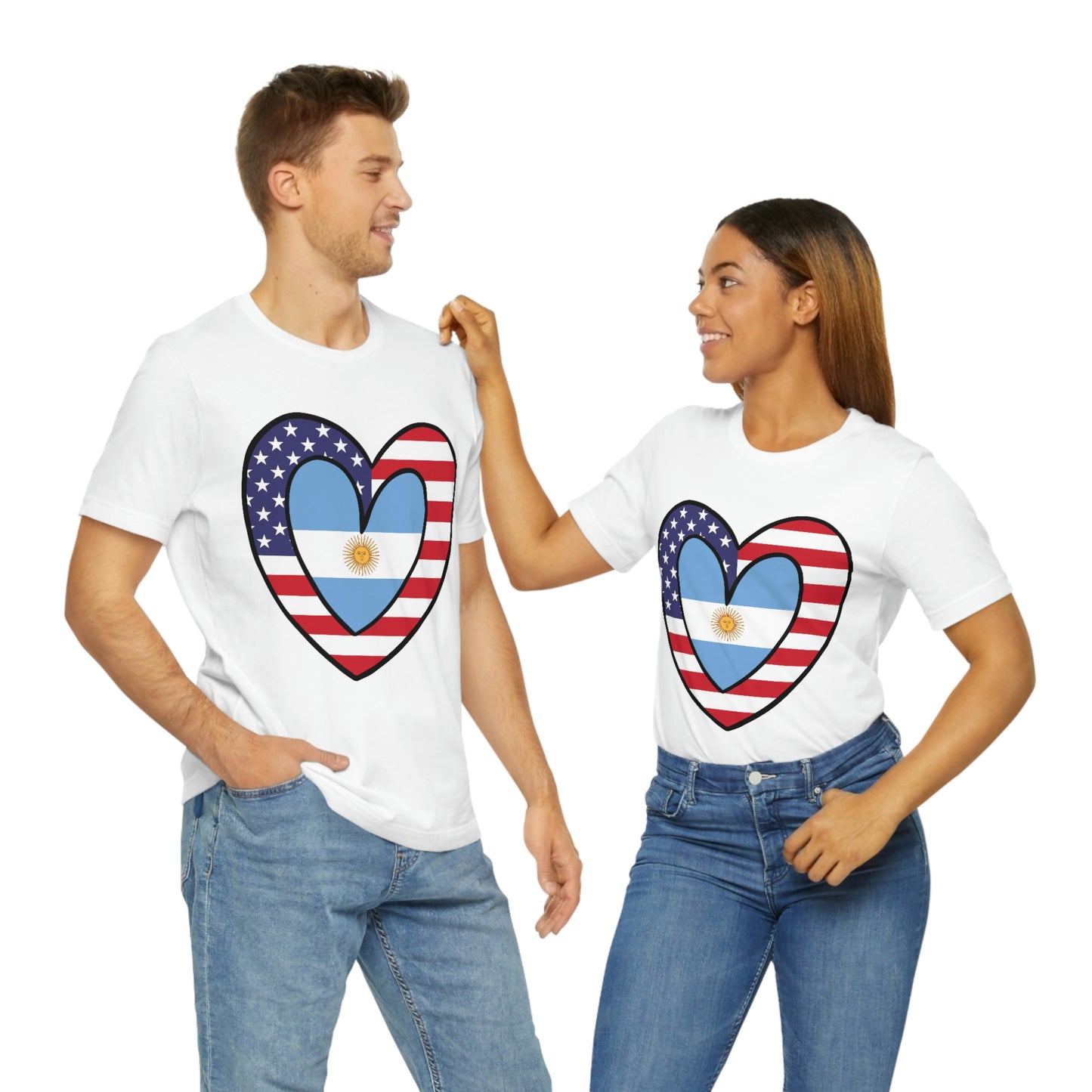 Argentinian American Heart Valentines Day Gift Tee Shirt | Half Argentina USA Flag T-Shirt