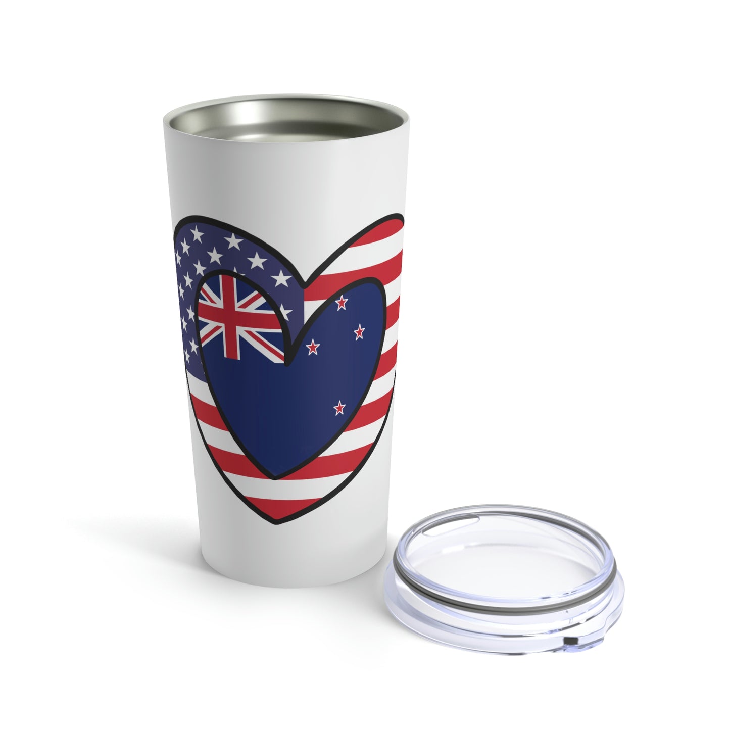 Kiwi American Heart Valentines Day Gift Half New Zealand USA Flag Tumbler 20oz Beverage Container