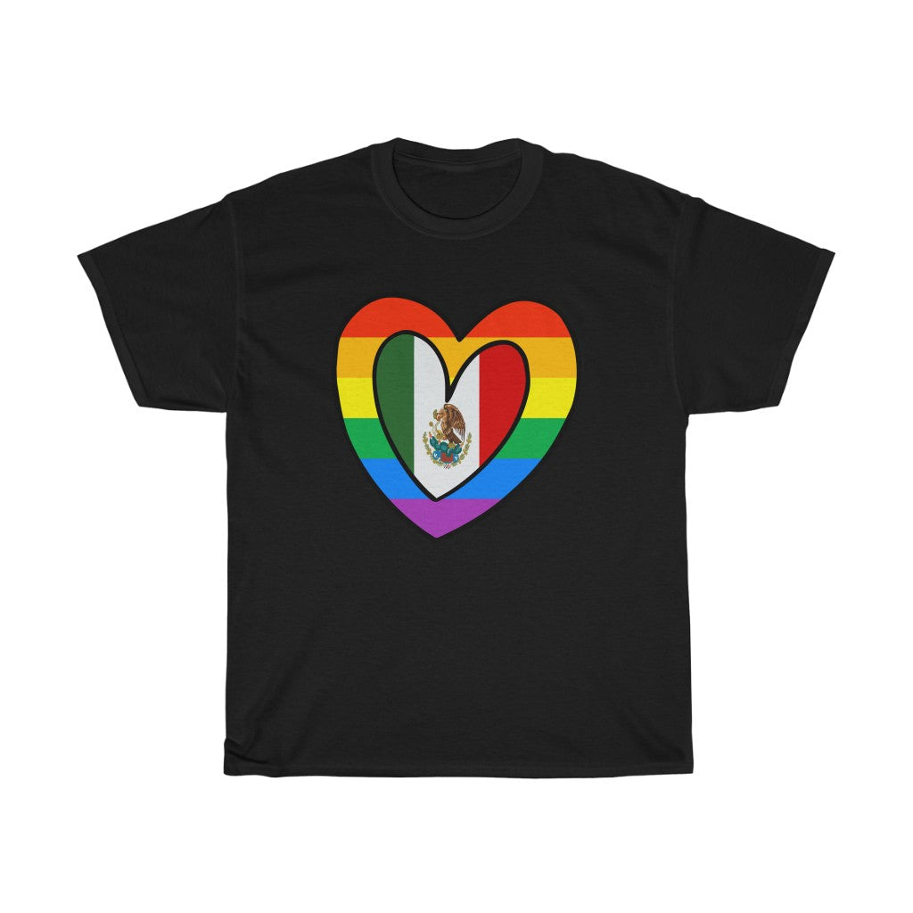 Mexican Rainbow Flag Heart T-Shirt | Unisex Mexico Pride Month Tee