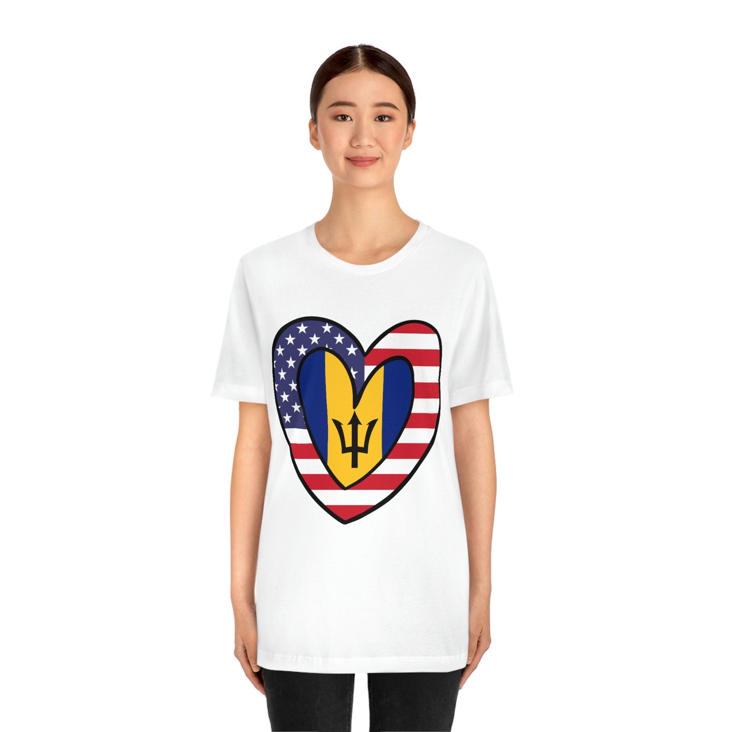 Bajan American Heart Valentines Day Gift Tee Shirt | Half Barbados USA Flag T-Shirt