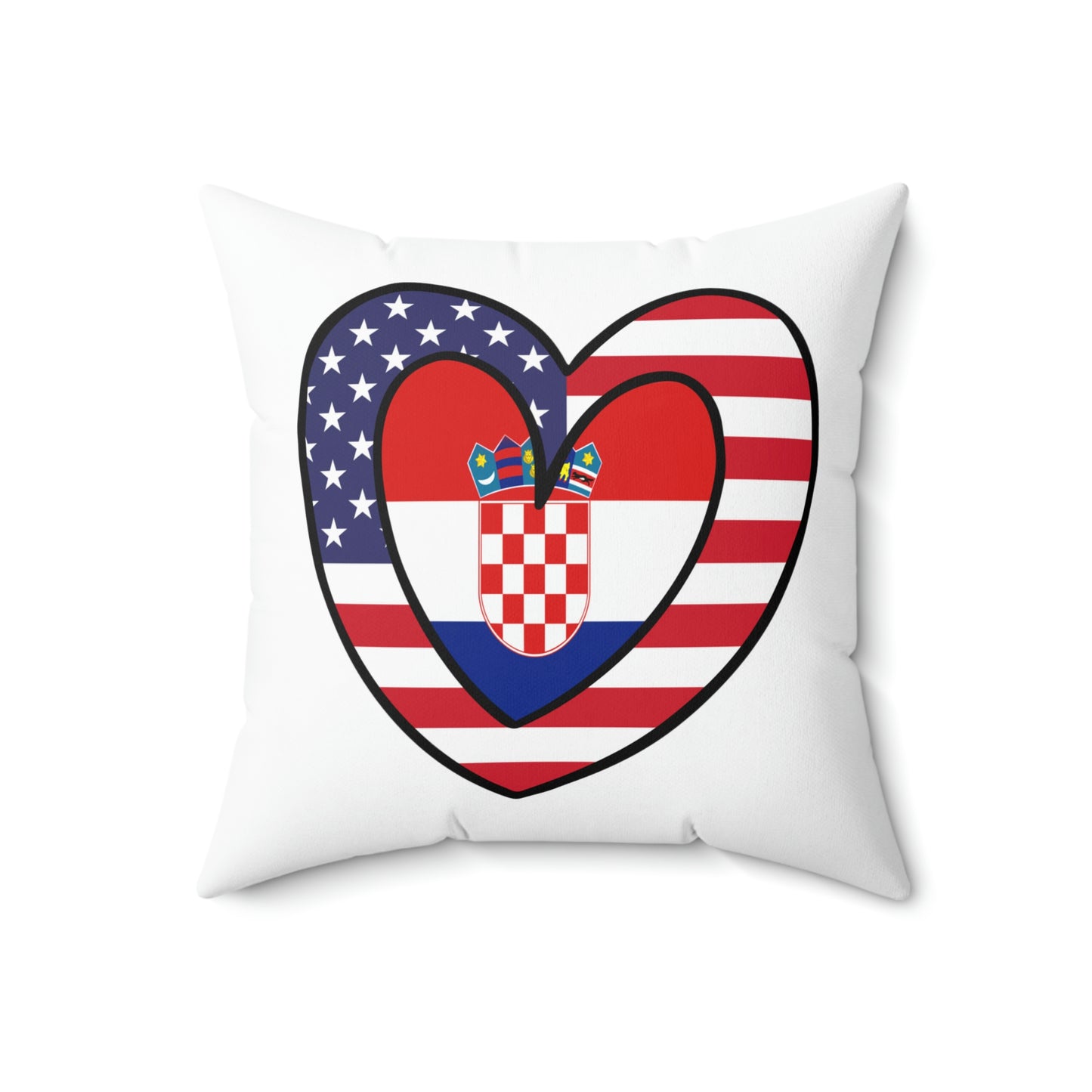 Croatian American Heart Valentines Day Gift Half Croatia USA Flag Wedding Spun Polyester Square Pillow