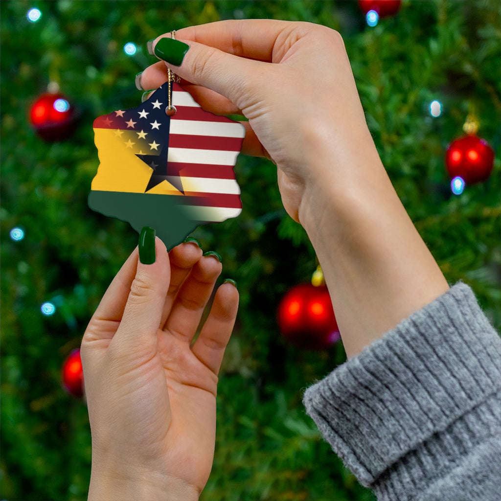 Ghanaian American Flag Ceramic Ornaments | Half Ghana USA Christmas Tree