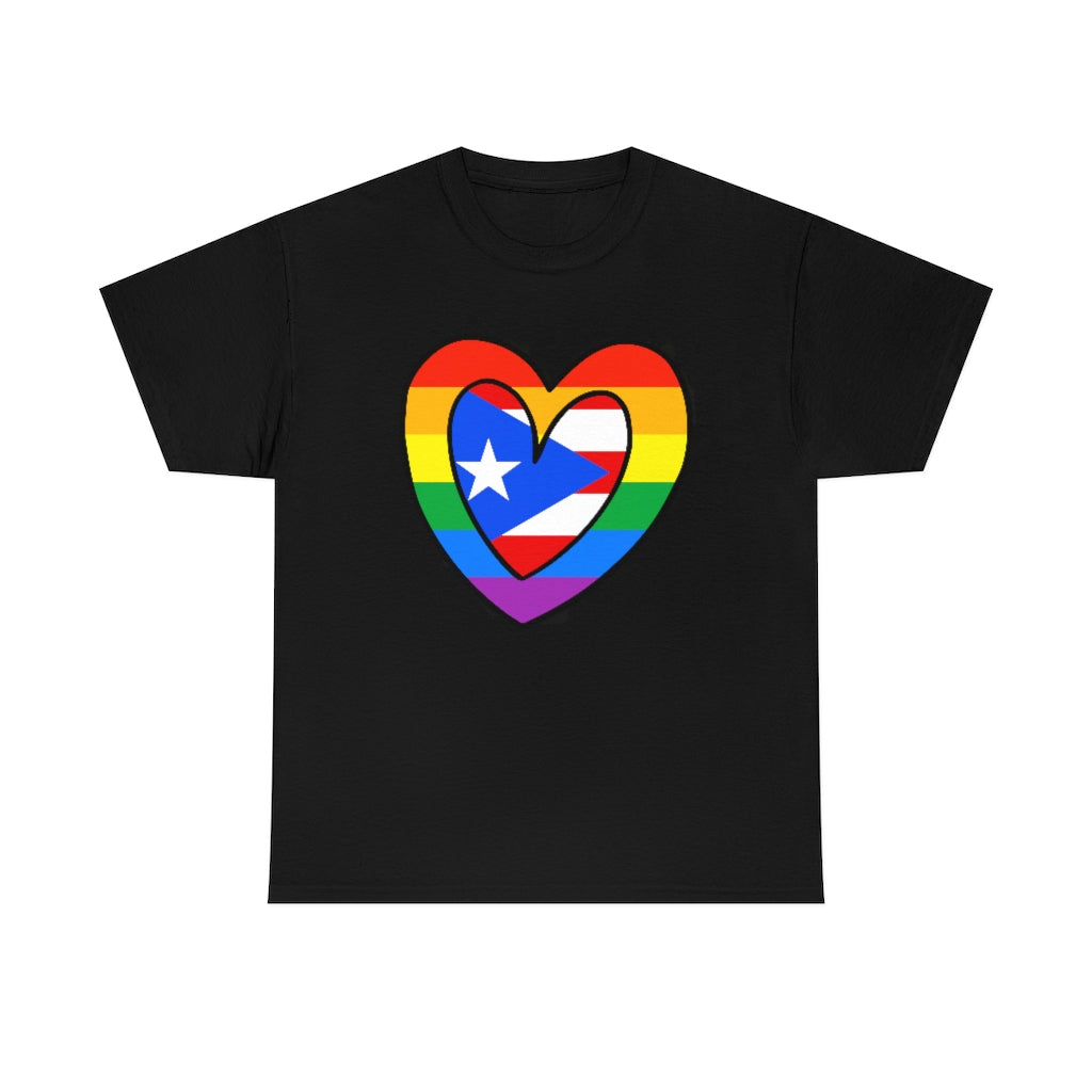 Puerto Rican Pride Rainbow Flag Heart T-Shirt | Unisex Boricua Pride Month Tee