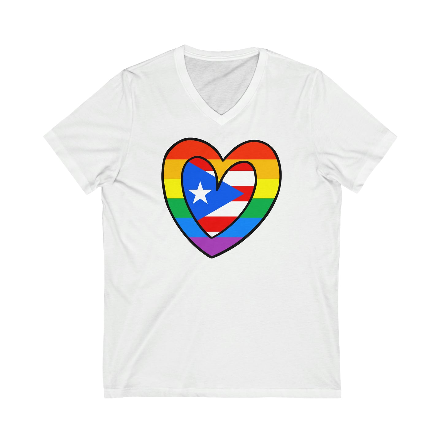 Puerto Rican Rainbow Flag Heart PR Pride Parade V-Neck T-Shirt | Unisex Vee Shirt