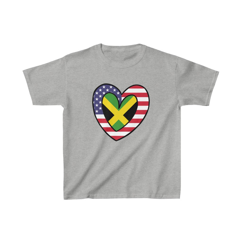 Kids American Jamaican Flag Inner Heart USA Jamaica T-Shirt | Unisex Tee Shirt