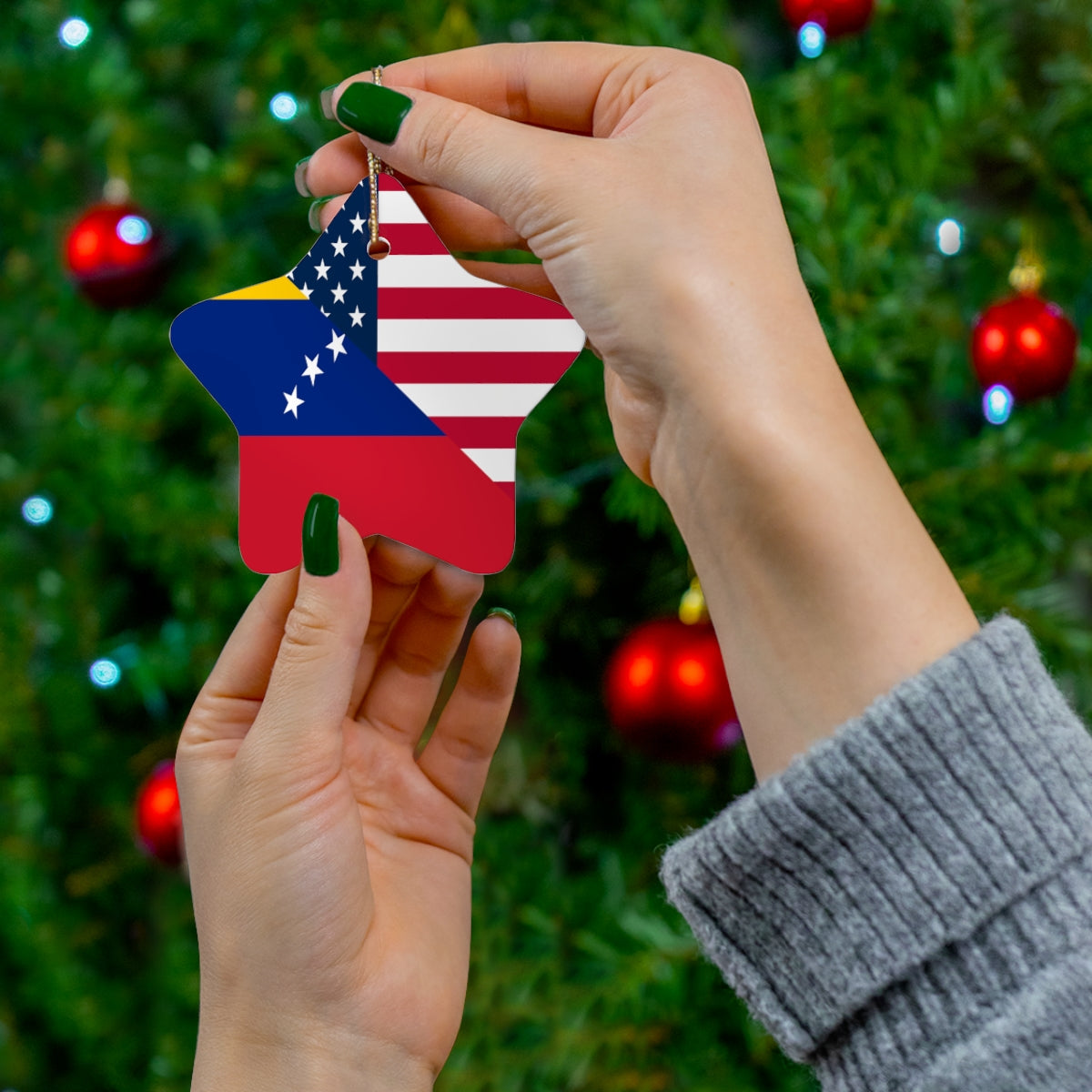 Venezuela American Flag Ceramic Ornaments | Venezuelan USA Holiday Christmas Tree