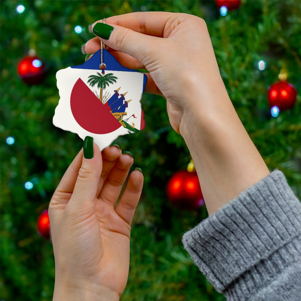 Japanese Haitian Flag Ceramic Ornaments | Japan Haiti Christmas Tree