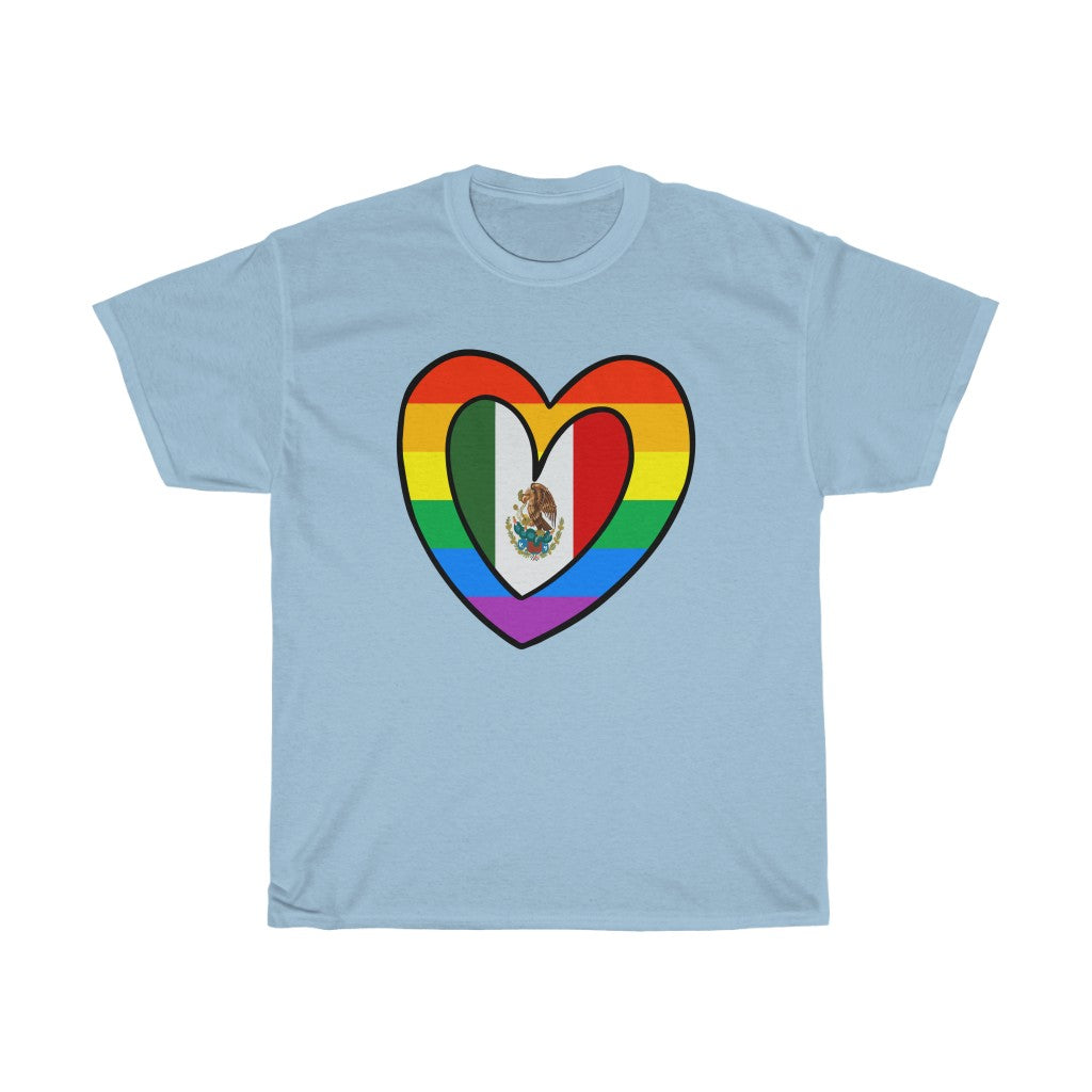 Mexican Rainbow Flag Heart T-Shirt | Unisex Mexico Pride Month Tee