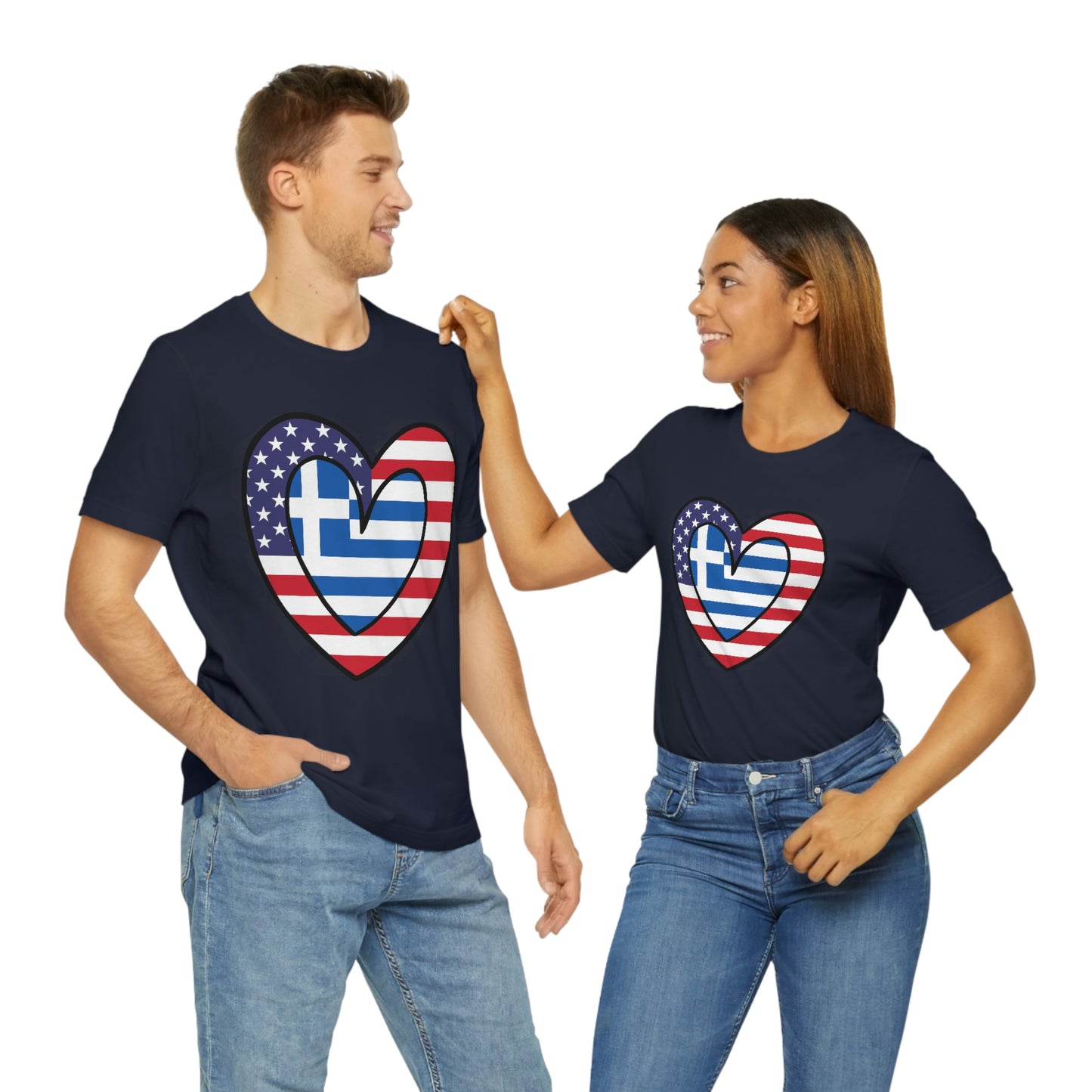 Greek American Heart Valentines Day Gift Tee Shirt | Half Greece USA Flag T-Shirt