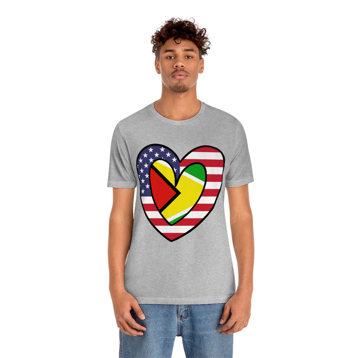 Guyanese American Heart Valentines Day Gift Tee Shirt | Half Guyana USA Flag T-Shirt