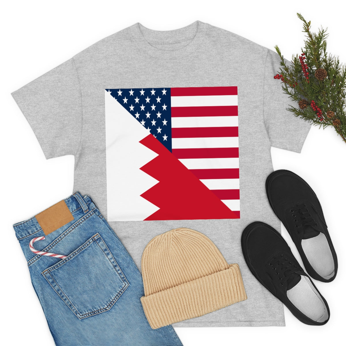 Bahrain American Flag Half Bahraini USA T-Shirt | Unisex Tee Shirt