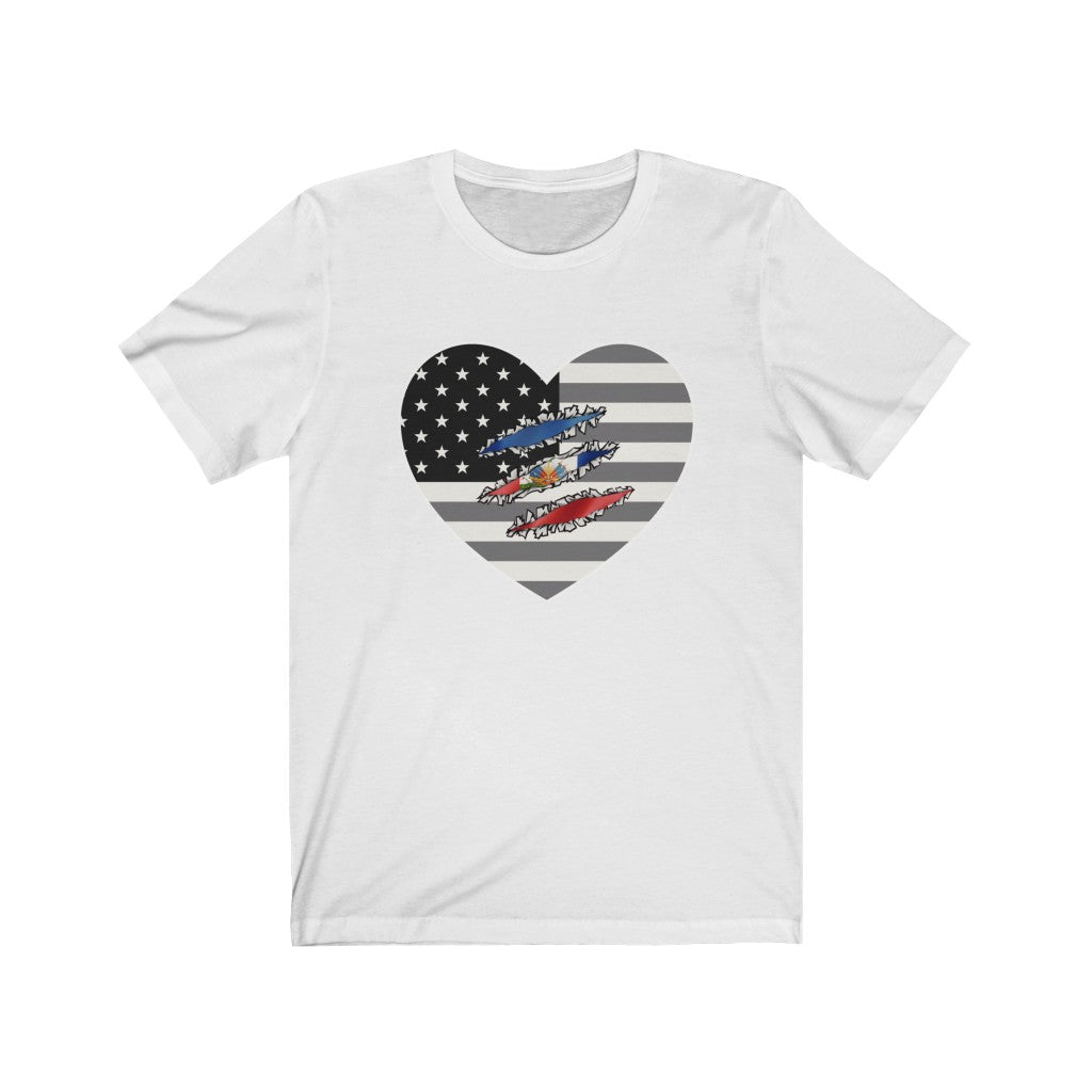 Haitian American At Heart Flag Tee  | Haiti USA Women Men Shirt