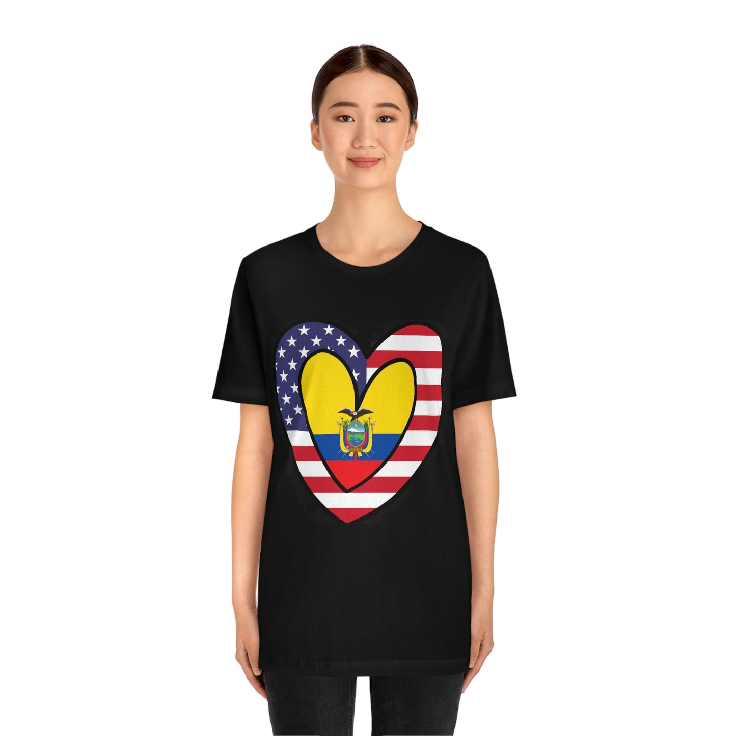 Ecuadorian American Heart Valentines Day Gift Tee Shirt | Half Ecuador USA Flag T-Shirt