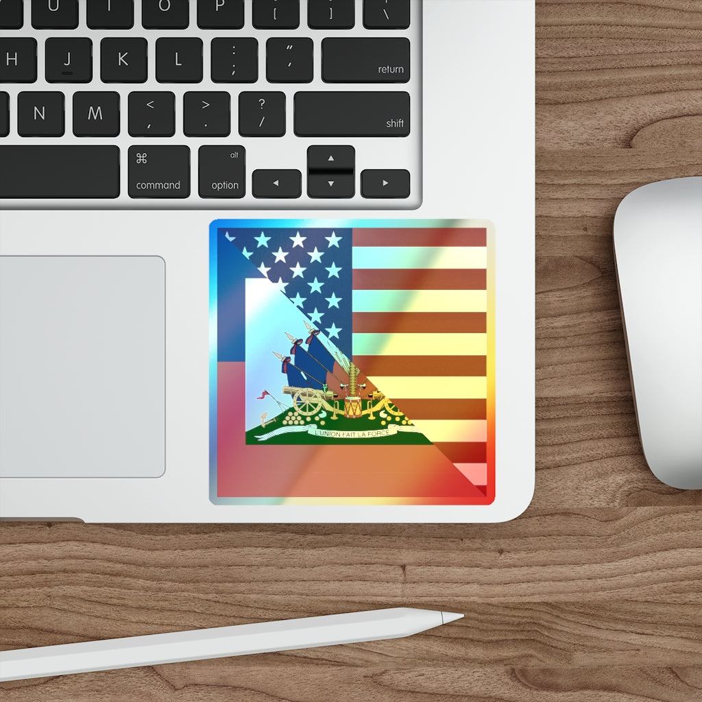 Haitian-American Flag Holographic Sticker | Haiti USA Accessory
