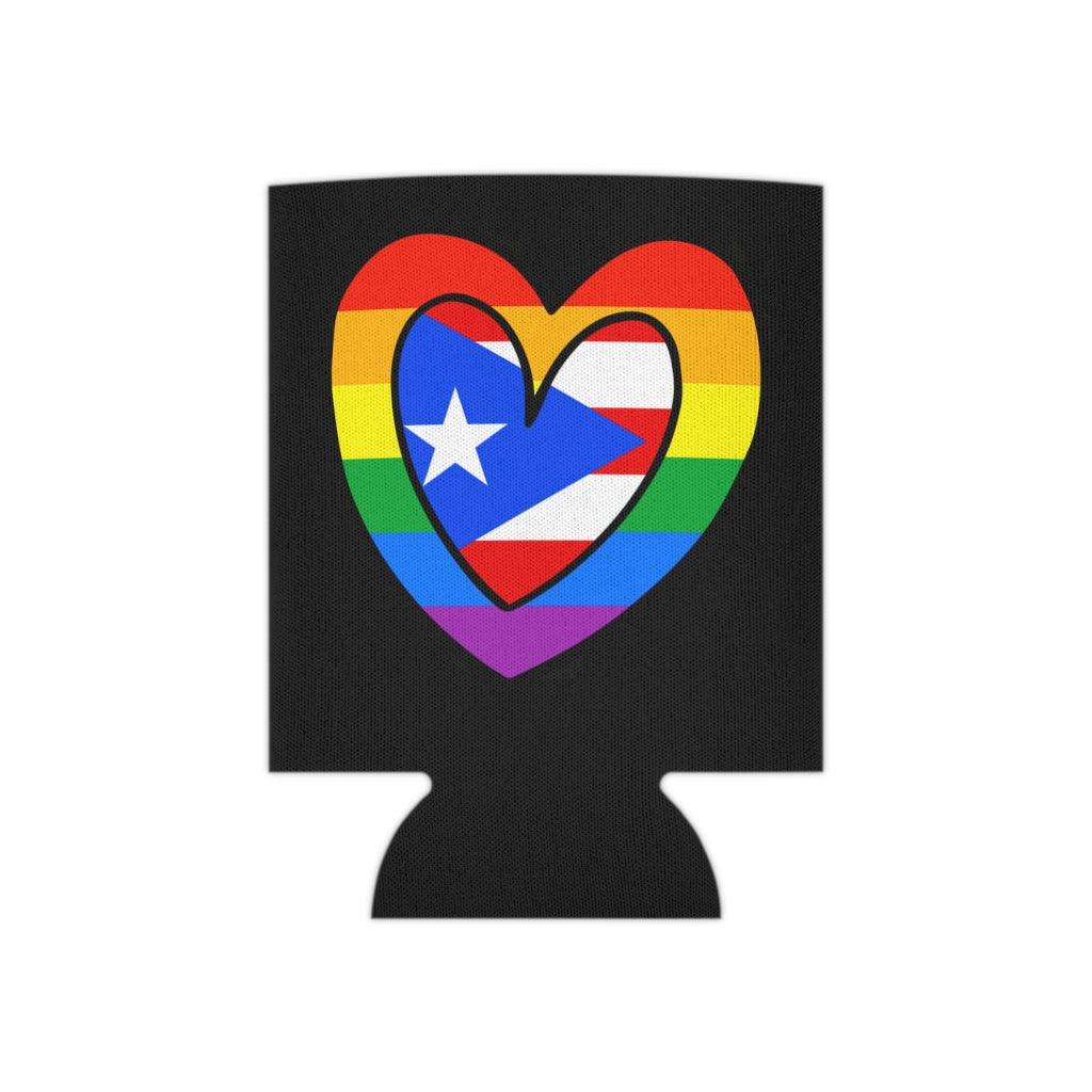 Puerto Rican Pride Rainbow Flag Heart Can Cooler | Puerto Rico Pride Month Accessory