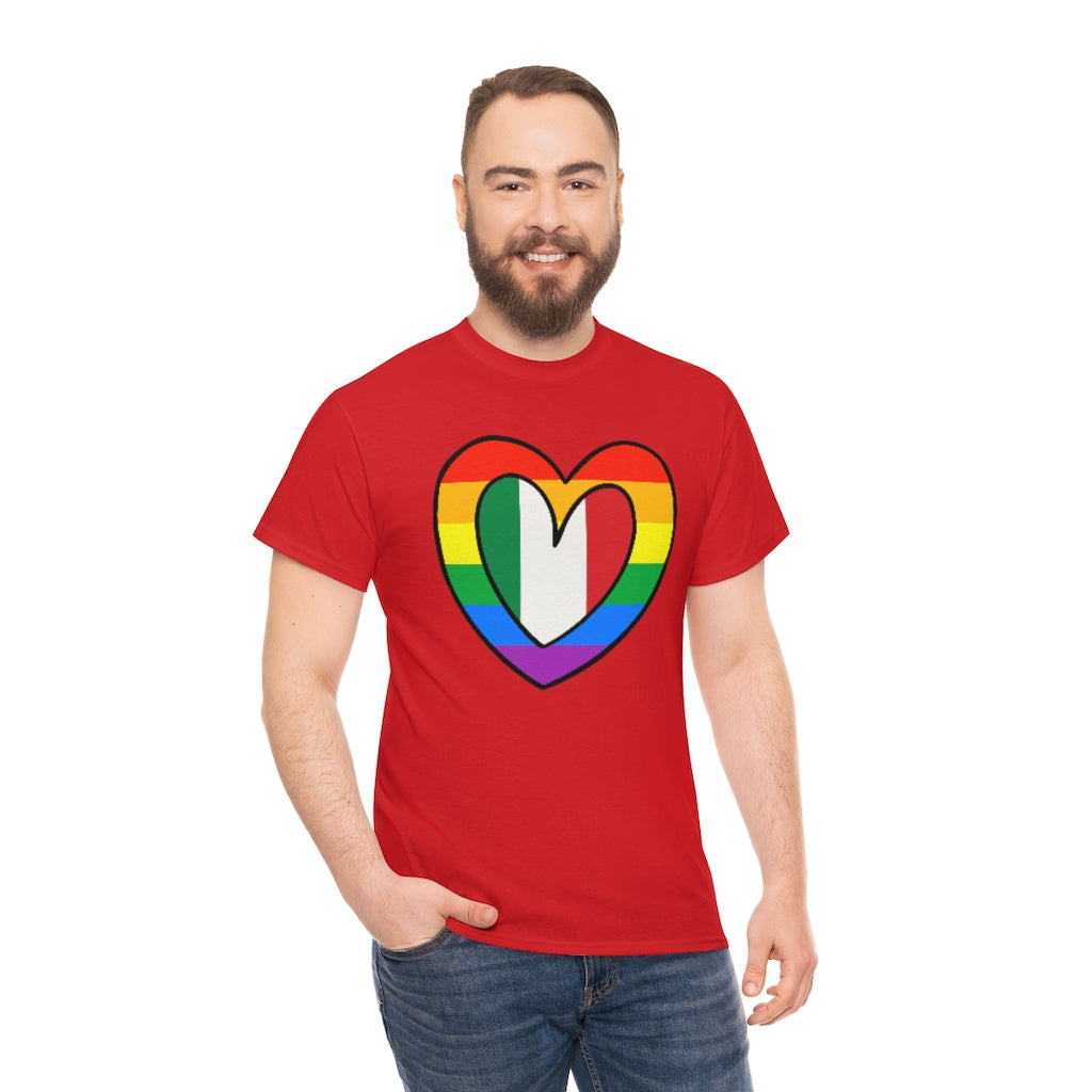 Italian Rainbow Flag Heart T-Shirt | Unisex Italy Pride Month Tee