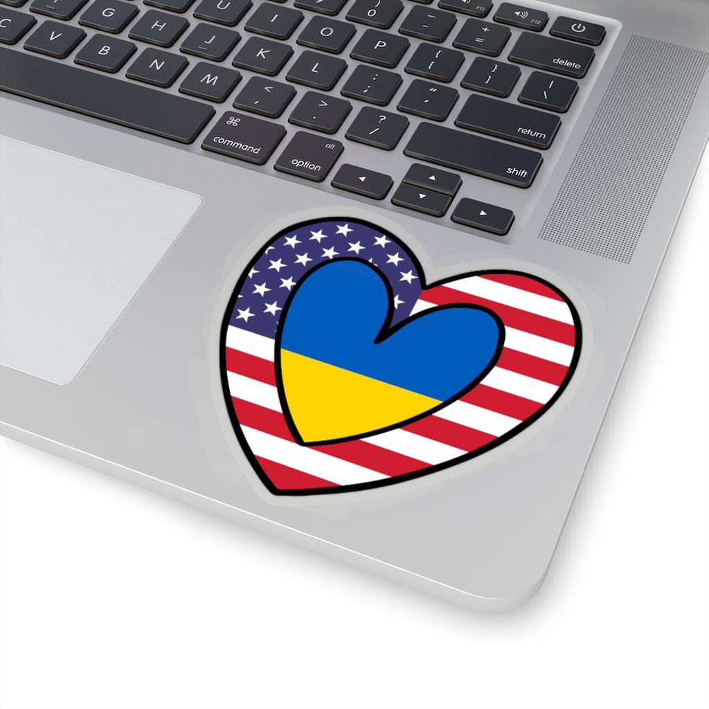 American Ukrainian Flag Inner Heart Sticker | USA Ukraine Accessory