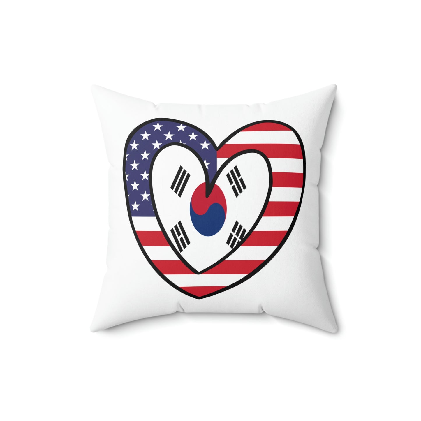 South Korean American Heart Valentines Day Gift Half Korea USA Flag Wedding Spun Polyester Square Pillow