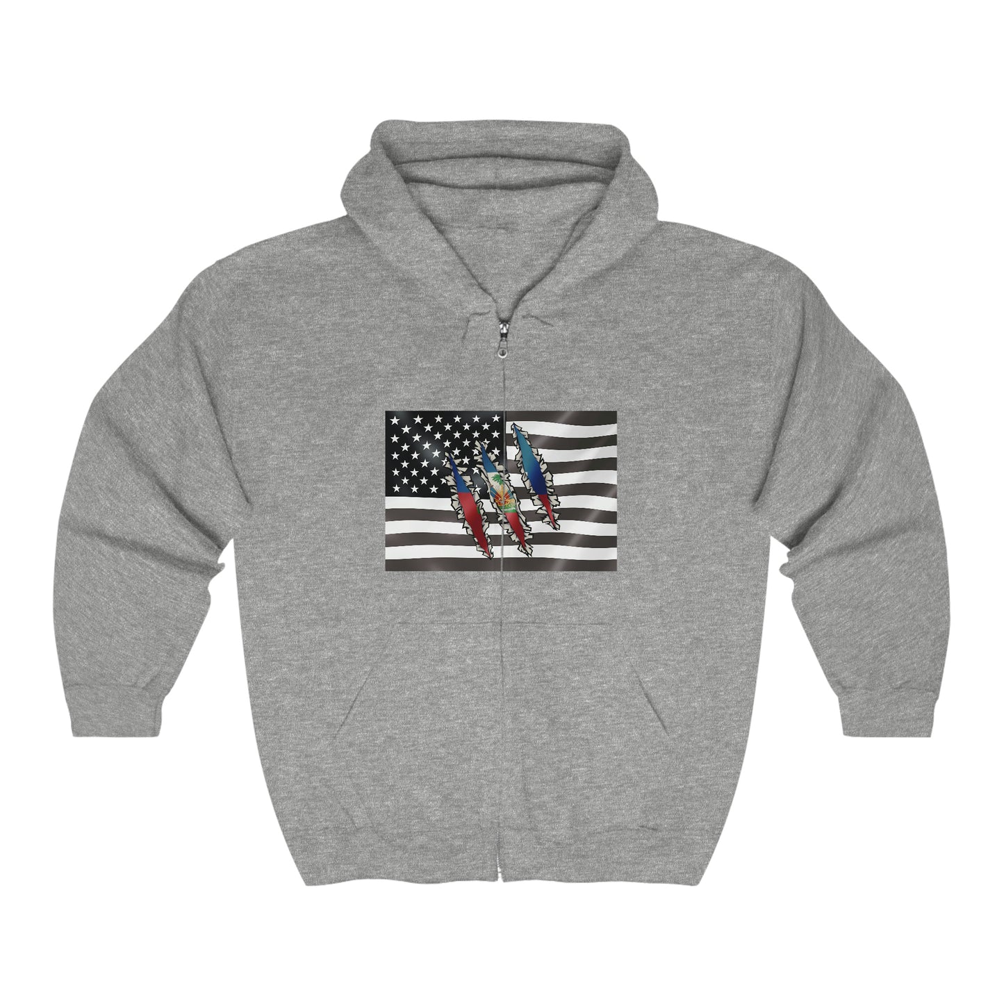 Slashed Haitian Flag | Haiti Zip Hoodie | Hooded Sweatshirt