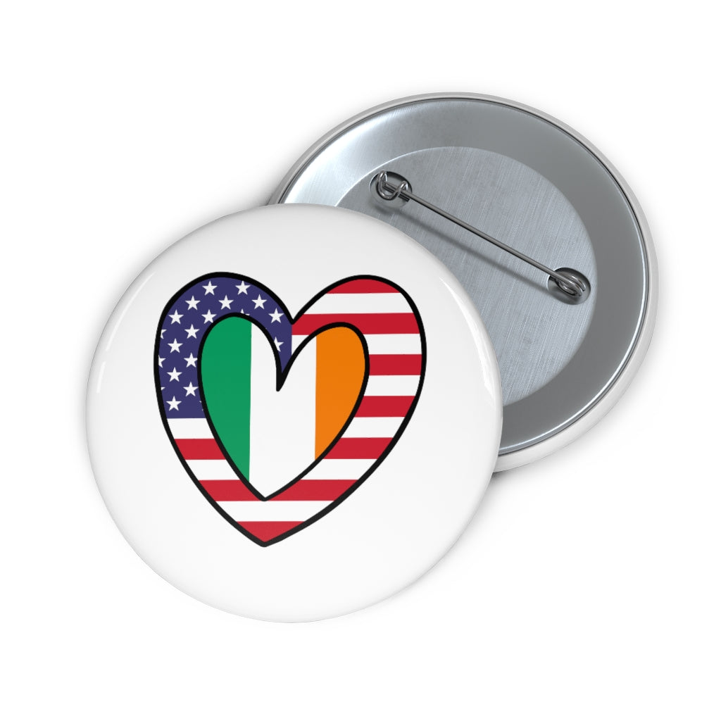 American Ireland Flag Inner Heart Pin Button | Irish USA