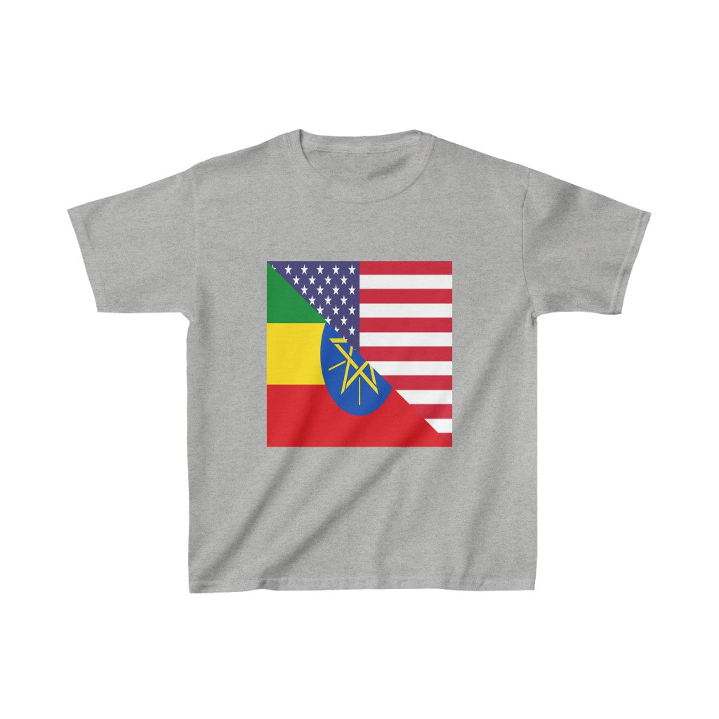 Kids Ethiopian American Flag Ethiopia USA T-Shirt | Unisex Tee Shirt