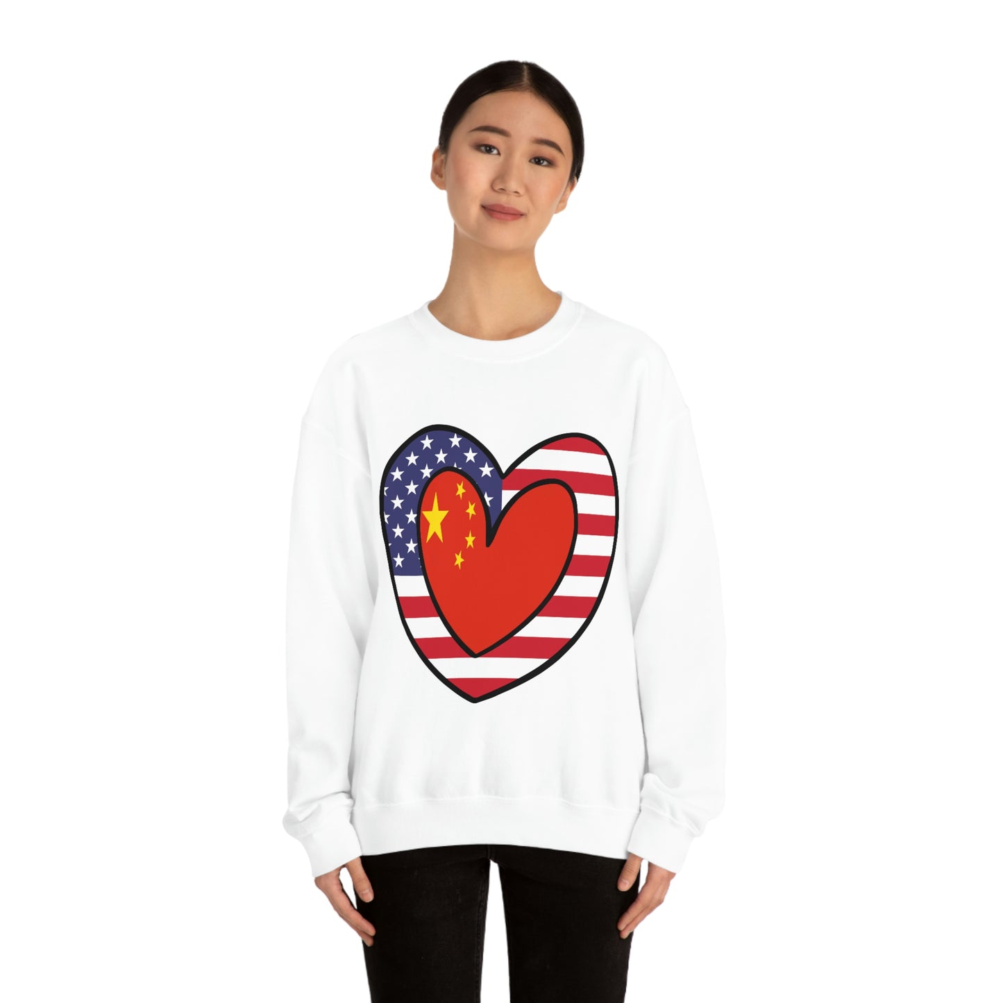 Chinese American Heart Valentines Day Gift Sweatshirt | Unisex China USA Flag