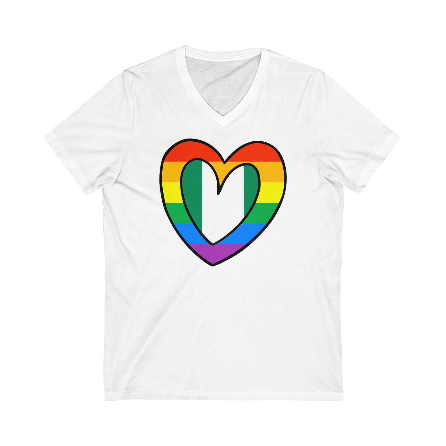 Nigerian Rainbow Flag Heart Nigeria Pride Month V-Neck T-Shirt | Unisex Vee Shirt